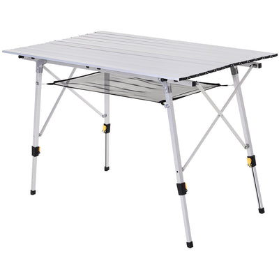Portable Aluminium Picnic Table with Adjustable Height and Mesh Storage for Camping Silver Outsunny