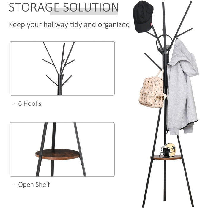 Stylish Coat Rack Stand, 9 Hooks, 1 Shelf, 180cm