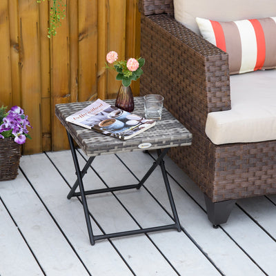 Grey Folding Rattan Table Outsunny