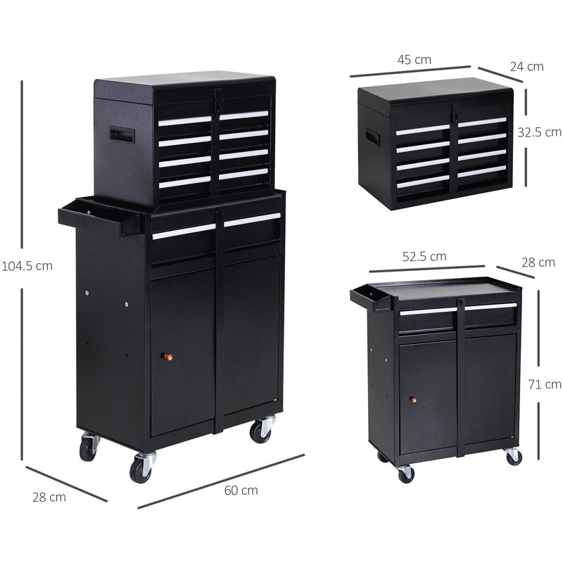 2-in-1 Metal Tool Chest on Wheels, Black