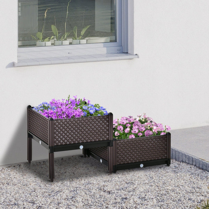 Set of 2 Plastic Raised Flower Beds, Self-Watering