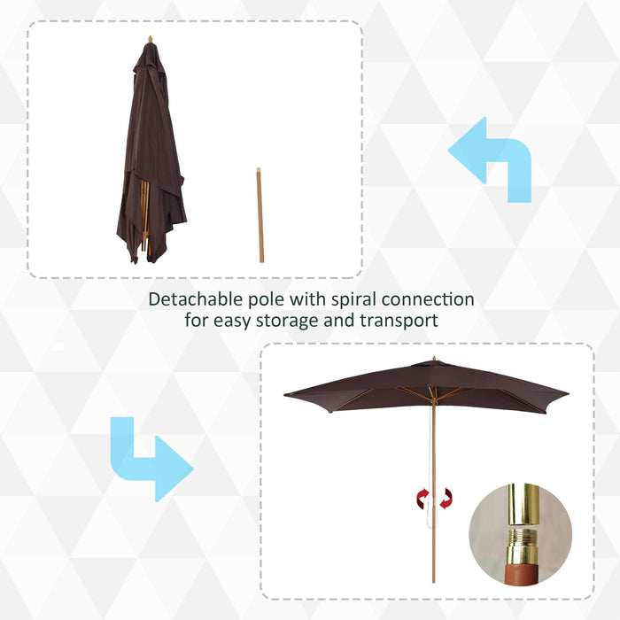 3m x 2m Wooden Garden Parasol - Coffee