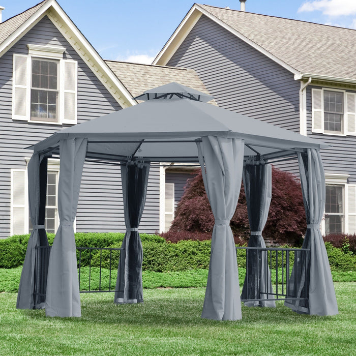 Hexagonal Metal Frame Gazebo With Sides, 3x3m