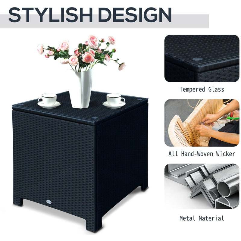 Stylish Rattan Side Table with Tempered Glass Top