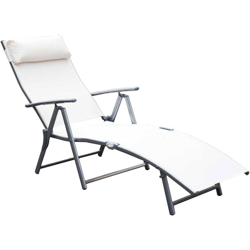 Luxe Foldable Sun Lounger With Pillow, Cream/White