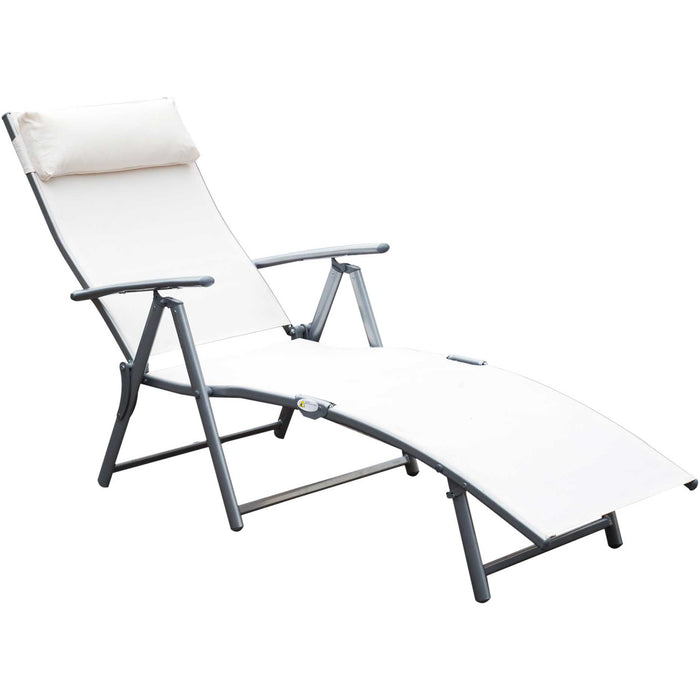 Luxe Foldable Sun Lounger With Pillow, Cream/White