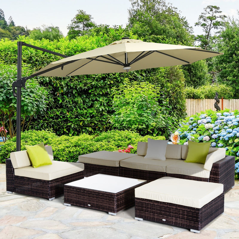 5-Seater Rattan Sofa Set with Coffee Table and Cushions