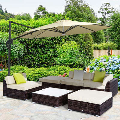 5-Seater Rattan Sofa Set with Coffee Table and Cushions Outsunny