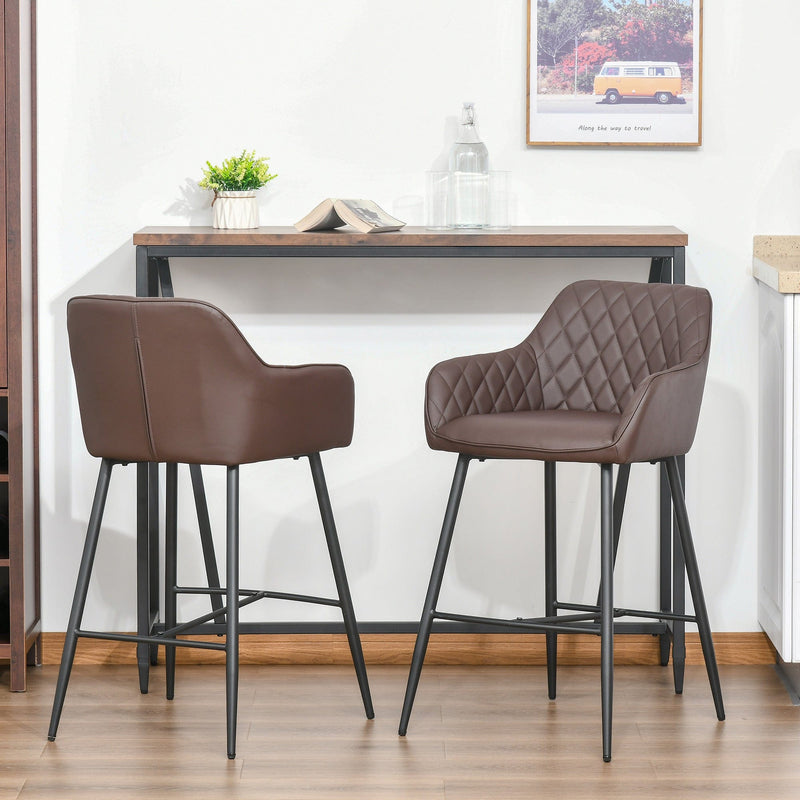 Brown Retro PU Leather Bar Stools, Set of 2