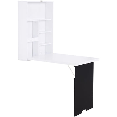 Wall Mounted Folding Table With Chalkboard and Shelf Homcom