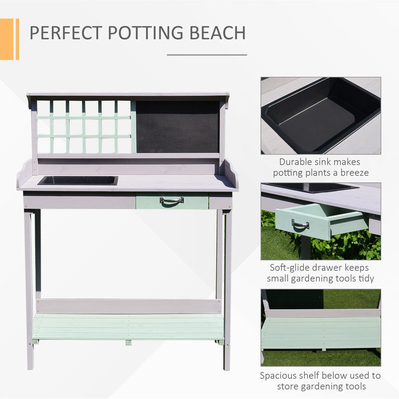 Outdoor Wooden Potting Table With Drawer