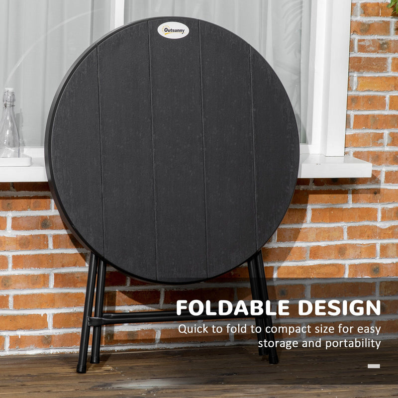 Outsunny Foldable Round Garden Table for 4, Outdoor Dining Table with HDPE Tabletop and Steel Frame, 80 x 80 x 73 cm, Dark Grey Outsunny