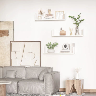 Set of 3 Wooden U-Shaped Floating Shelves, Wall Mounted Homcom