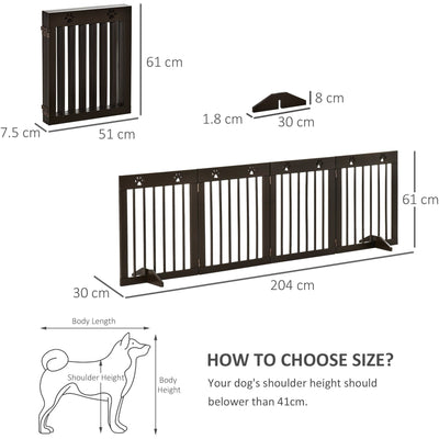 Freestanding Pet Gate, Folding Design, 204 x 61cm, Brown Homcom