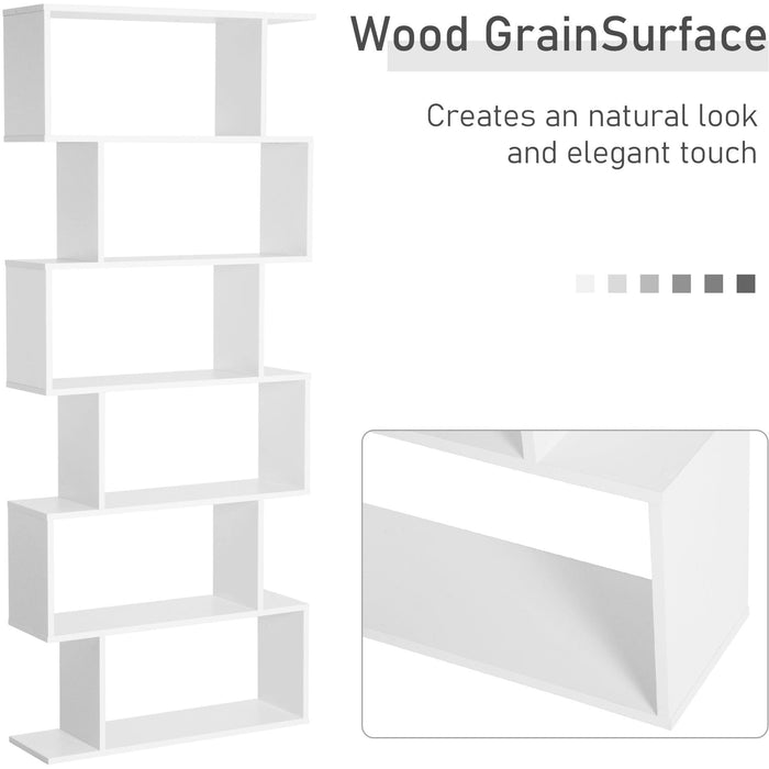 Wooden S Shape Storage Display, 6 Shelves, Room Divider