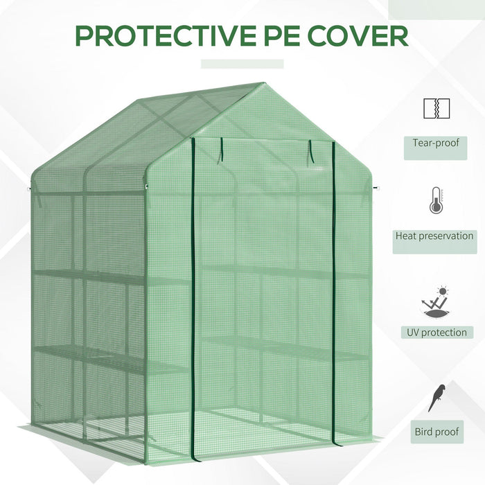 Outdoor Polytunnel Greenhouse, Shelves, 143x138x190cm, Green