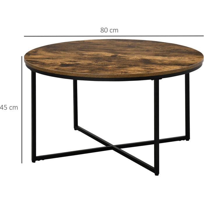 Industrial Round Coffee Table, Metal Frame - Brown