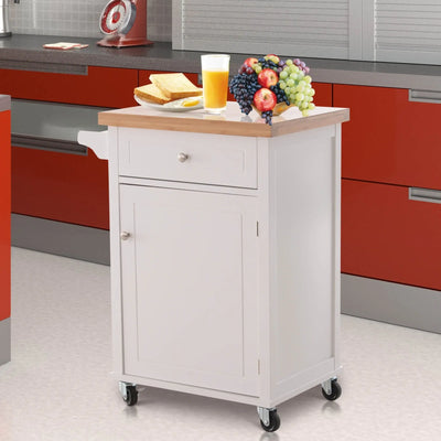 Kitchen Storage Trolley, Drawer, Cupboard, Towel Rail, White Homcom
