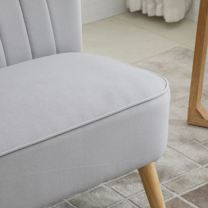 Compact Grey Velvet Double Sofa With High Back