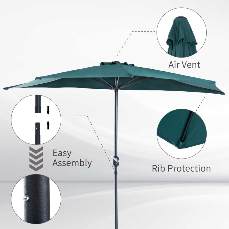2.7m Half Parasol for Balcony - 5 Steel Ribs Outsunny