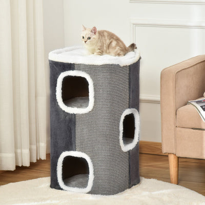 PawHut Cat Barrel Kitten Tree Tower Sisal Scratching Pet Furniture Climbing Frame Cozy Platform Soft Plush & Lamb Fleece Grey Pawhut