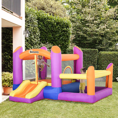 Inflatable Bouncy Castle with Slide and Pool for Quick Garden Playtime Purple Orange Blue Yellow Outsunny