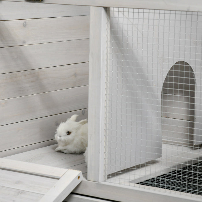 Wooden Rabbit Hutch With Wheels, Light Grey