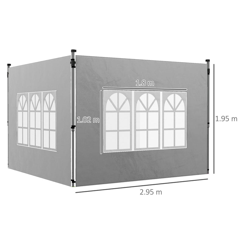 Outsunny Gazebo Side Panels, Sides Replacement with Window for 3x3(m) or 3x4m Pop Up Gazebo, 2 Pack, Grey Outsunny