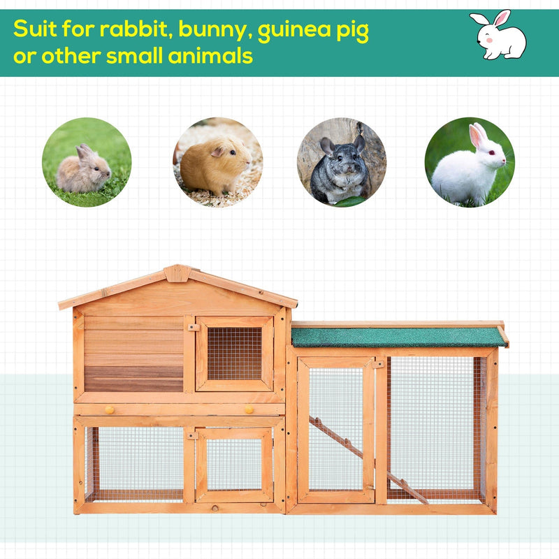 Rabbit 2 Tier Fir Wood Small Animal Hutch w/ Ramp Brown AOSOM