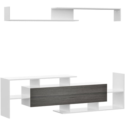 White & Grey TV Cabinet with Wall Shelf and Storage Homcom
