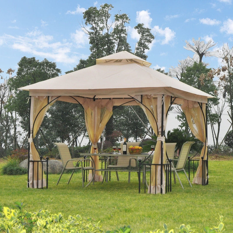 Metal Frame Gazebo With Privacy Curtains, Double Tier, 3x3m
