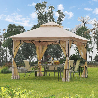 Metal Frame Gazebo With Privacy Curtains, Double Tier, 3x3m Outsunny