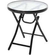 Outsunny Foldable Garden Table, Round Folding Table with Glass Tabletop and Safety Buckle for Patio, Garden, Outdoor, Indoor, Black Outsunny
