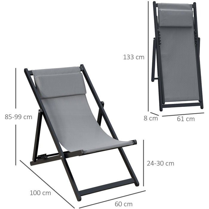 Set of 2 Folding Deck Chairs, Grey