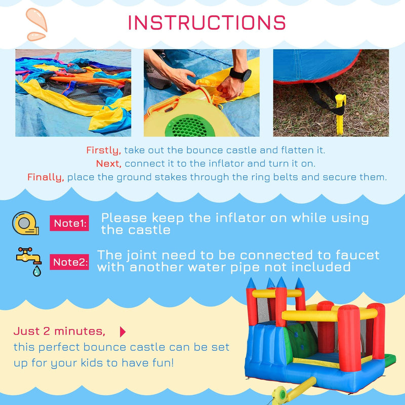 Outsunny 6-in-1 Bouncy Castly & Water Park, 3-8 Yrs Outsunny