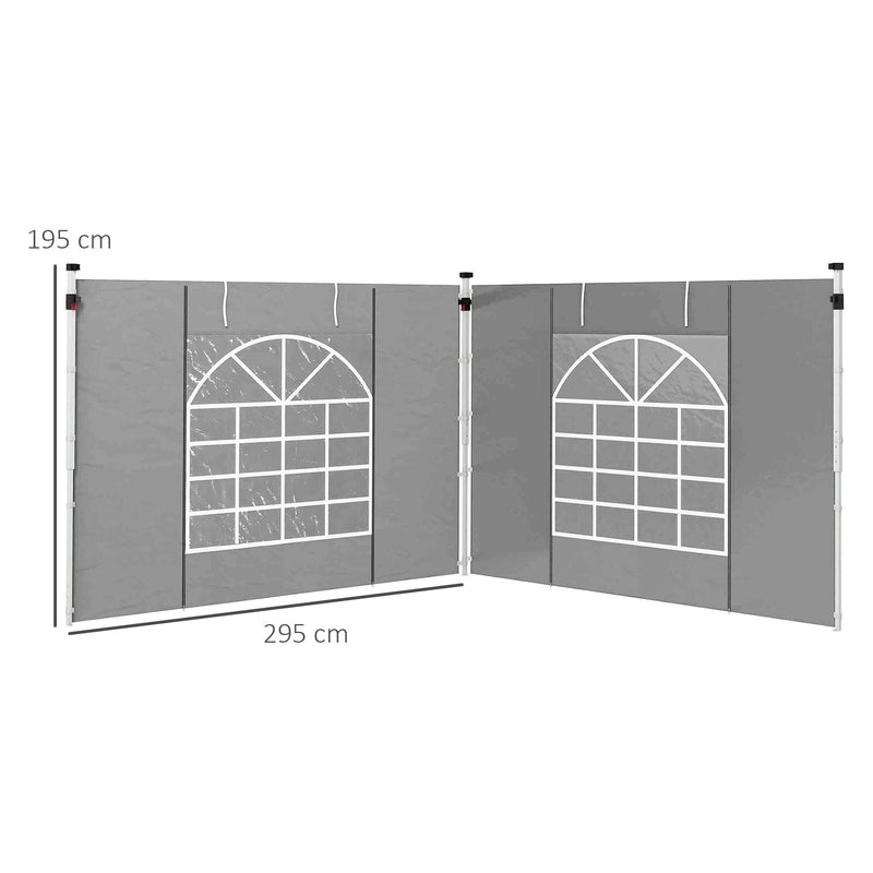 Outsunny Gazebo Side Panels, 2 Pack Sides Replacement, for 3x3(m) or 3x6m Pop Up Gazebo, with Windows and Doors, Light Grey Outsunny