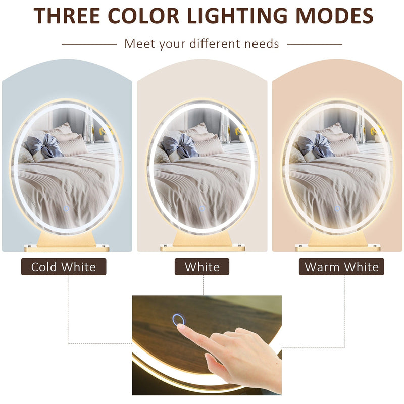 Dressing Table Set, LED, Round Mirror, White