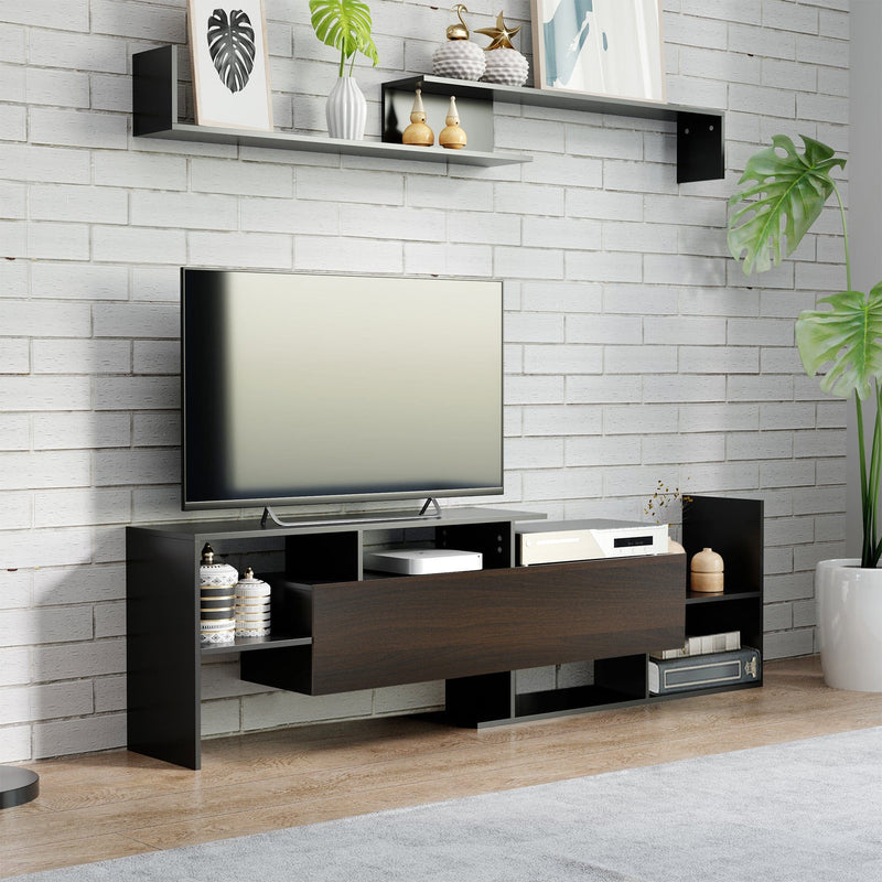 Black & Brown TV Cabinet, Wall Shelf for 65" TVs