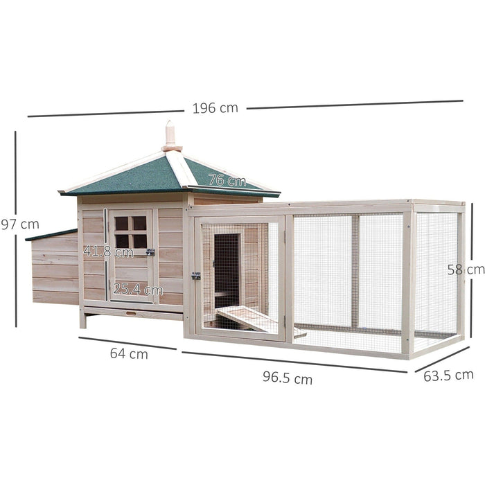 Chicken House With Run, Nesting Box, 196x76x97cm