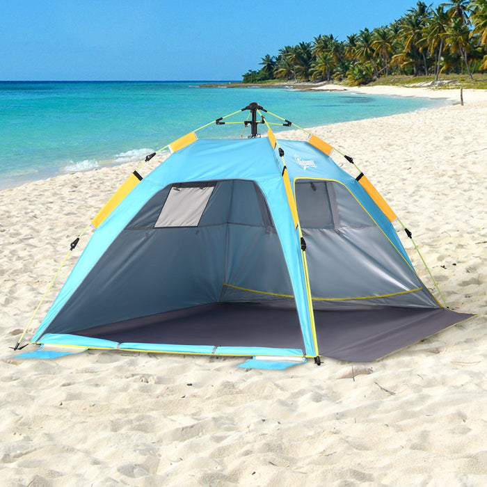 Pop Up Beach Tent With Mesh Windows, Light Blue