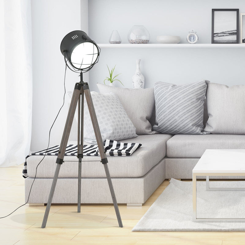 Industrial Tripod Floor Lamp, Wooden Legs