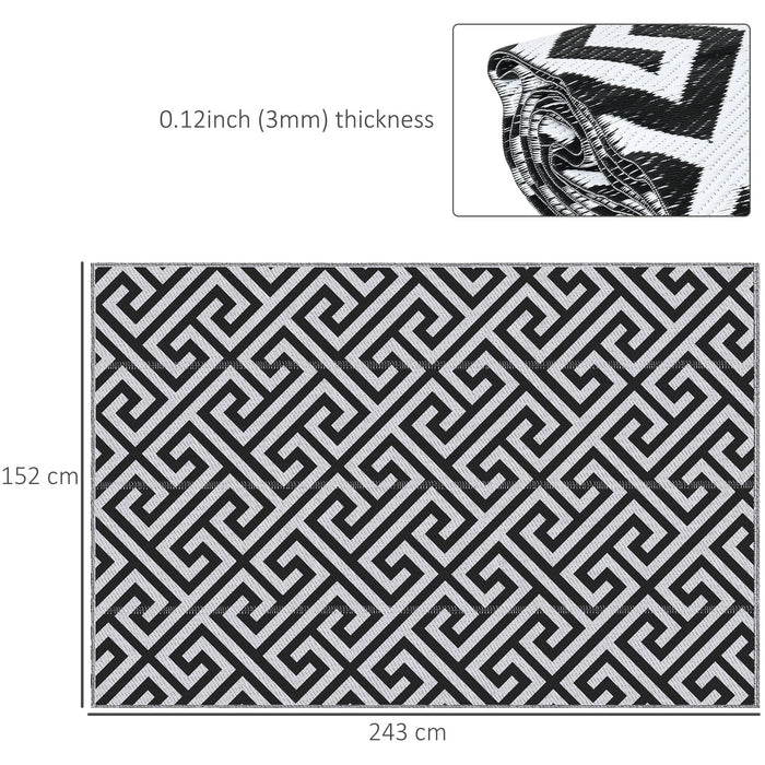 Reversible Outdoor Rug, Black & White - 152x243 cm