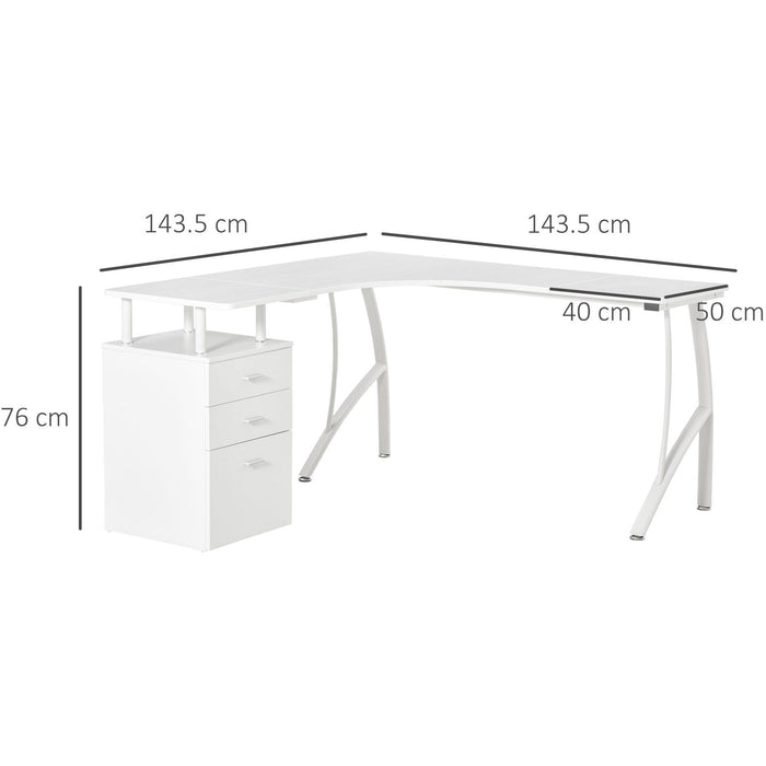 White L Shaped Desk, Storage Drawer, Industrial Style