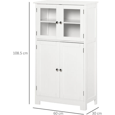 White Bathroom Floor Cabinet with Tempered Glass Doors Kleankin