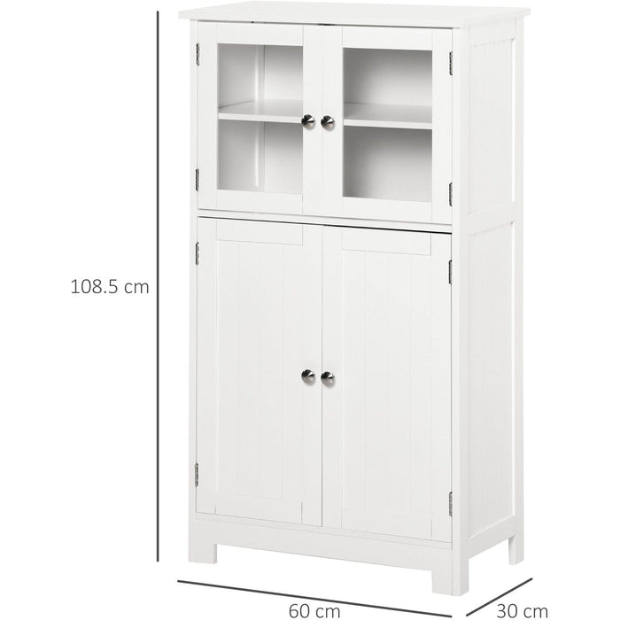 White Bathroom Floor Cabinet with Tempered Glass Doors