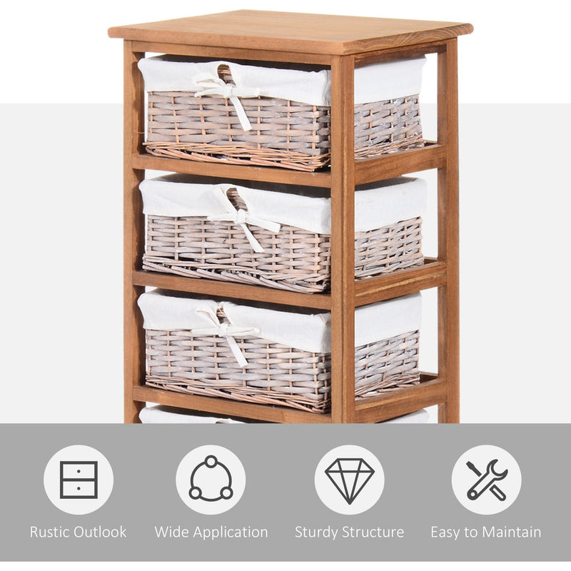 5 Drawer Wicker Basket Shelf, Wooden Frame, Bedroom/Office