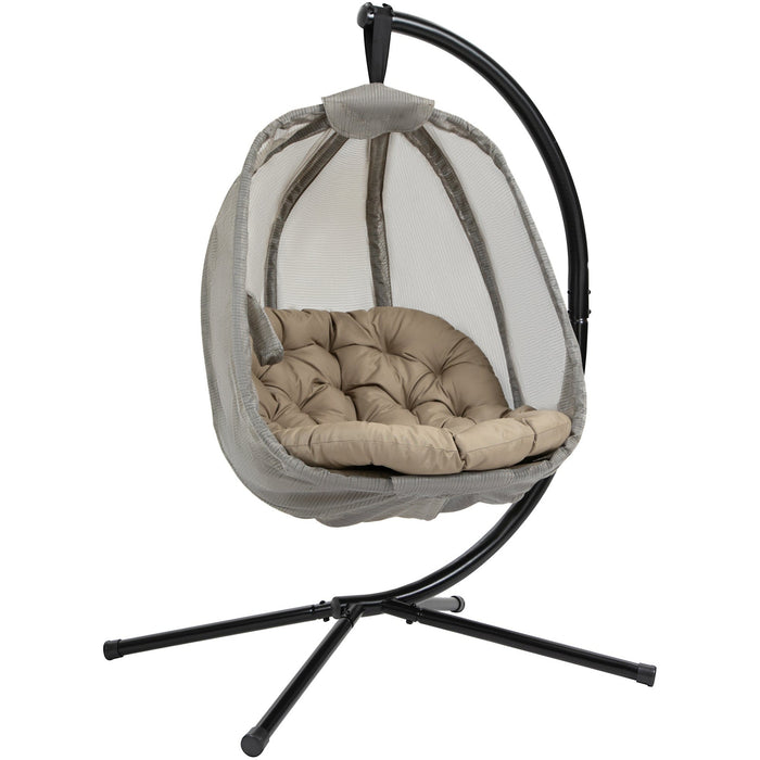 Hanging Egg Chair With Stand, Cushions, Indoor/Outdoor, Khaki