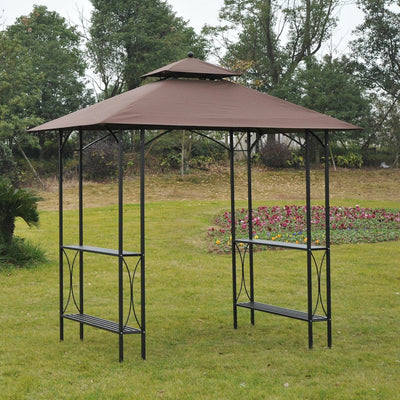 BBQ Shelter with Double-Tier Canopy and Fixed Side Tables for Organised Outdoor Cooking Black Outsunny