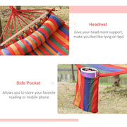 Outsunny Cotton Hammock Soft Portable Swing Sleeping w/ Headrest & Side Pocket Deluxe Swing Chair for Beach, Yard, Bedroom, Patio, Porch, 270 x 80 cm Outsunny