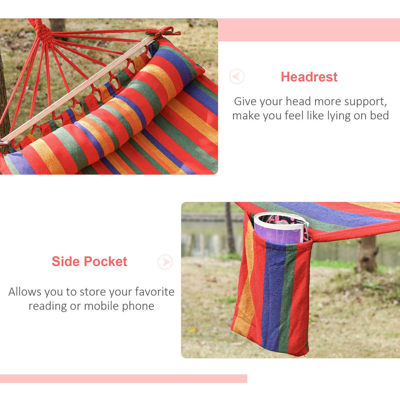 Outsunny Cotton Hammock Soft Portable Swing Sleeping w/ Headrest & Side Pocket Deluxe Swing Chair for Beach, Yard, Bedroom, Patio, Porch, 270 x 80 cm Outsunny